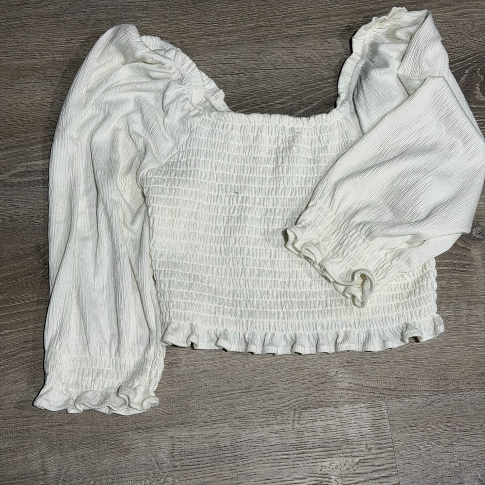Free People Cream Smocked Blouse